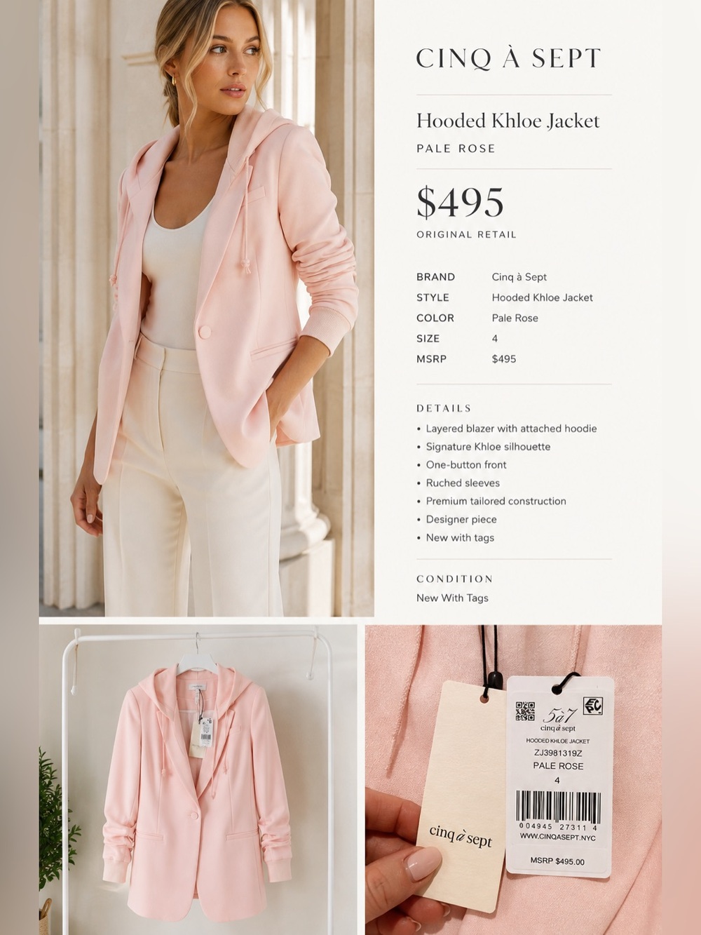 cinq-à-sept Pale Rose Khloe Hooded Blazer Jacket